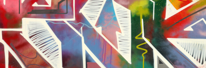 Colorful background of graffiti painting artwork with bright aerosol strips on metal wall. Old...