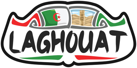 Laghouat Algeria Flag Travel Souvenir Sticker Skyline Landmark Logo Badge Stamp Seal Emblem Coat of Arms Vector Illustration SVG EPS