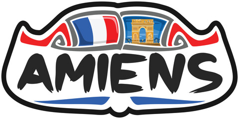 Amiens France Flag Travel Souvenir Sticker Skyline Landmark Logo Badge Stamp Seal Emblem Coat of Arms Vector Illustration SVG EPS