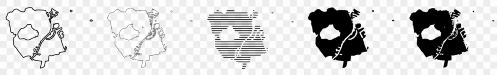 Copenhagen Map Black | Copenhagener Town Border | Danish Capital City | Transparent Isolated | Variations