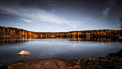 autumn view of a lake on a cloudy day