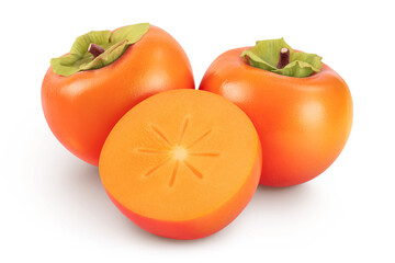 Persimmon fruit isolated on white background with full depth of field
