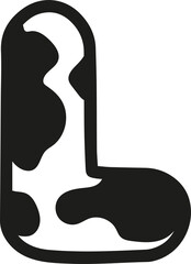 Cow style alphabet with black spots, letter L