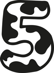 Cow style alphabet with black spots, namber 5