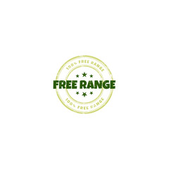 Free-range products sticker, stamp, label, badge and logo with grunge effect. Ecology icon. Logo template with stars for free-range products. Vector illustration