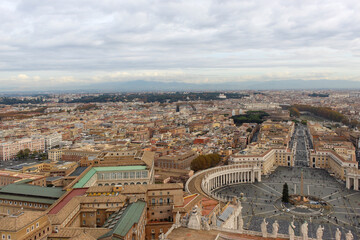 Fototapeta na wymiar Saint Peter's Basilica, Vatican City. Italy.Panoramic views of the city of Rome from the dome of Saint Peter's Basilica