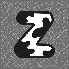 Cow style alphabet with black spots, letter Z