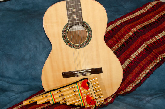 Music Instruments, Guitar and Zampo&ntilde;a on a background
