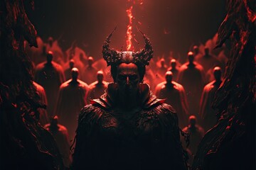 A sea of red filled with demons and angels in pain and anguish