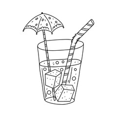 Tequila and soda in hand drawn doodle style. Cold drink vector illustration isolated on white background.