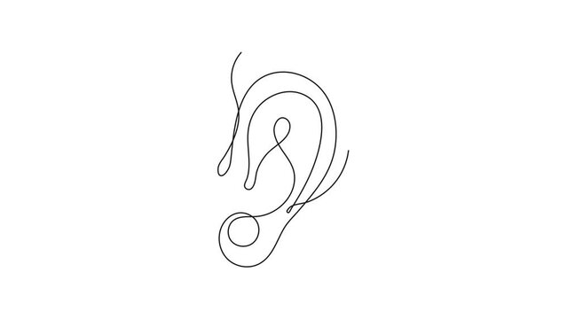 Five human senses animation in continuous line style. Ear line art icon. Nose and smelling. Mouth, lips outline. Eyes with brow in hand drawn style.