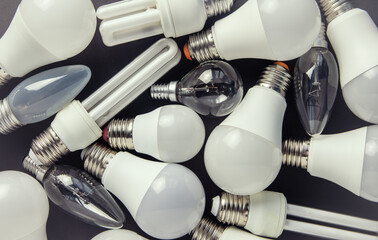 different Light bulbs electricity  energy concept  