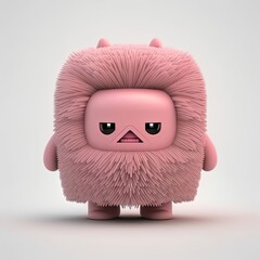 adorable pink furry little legend, 3d objects, conceptual, minimal, front view, symmetric, white background