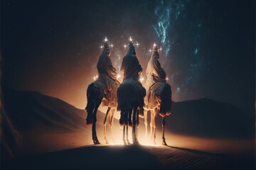 Three kings wise men. Christmas nativity scene concept art.
