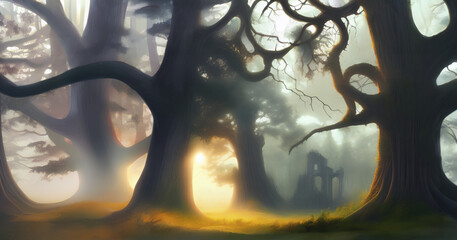 Mysterious forest - illustration - 553593526