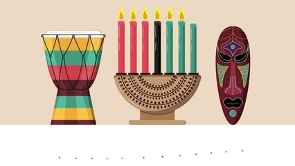 Happy kwanzaa invitation video for web, card, social media. Happy kwanza celebrated from 26 December to 1 January.