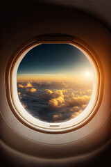 Fototapeta premium Generative AI illustration of airplane window travel concept