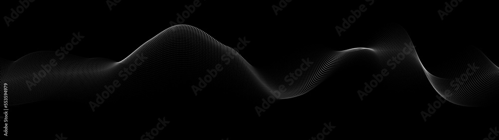 Poster a wave of particles. abstract dark background with dynamic wave. the concept of technological backgr