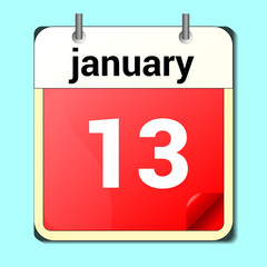 day on the calendar, vector image format, January 13