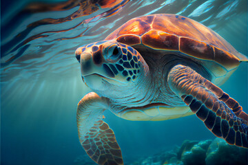 Fototapeta premium Sea turtle swimming