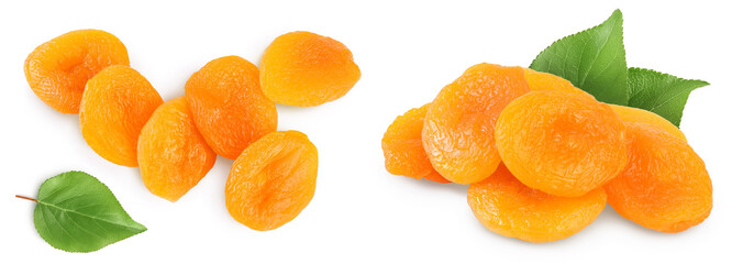 Dried apricots isolated on white background and full depth of field. Top view. Flat lay