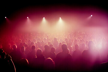 Fototapeta na wymiar Concert crowd dancing as audience at music festival nightlife (Generative AI)