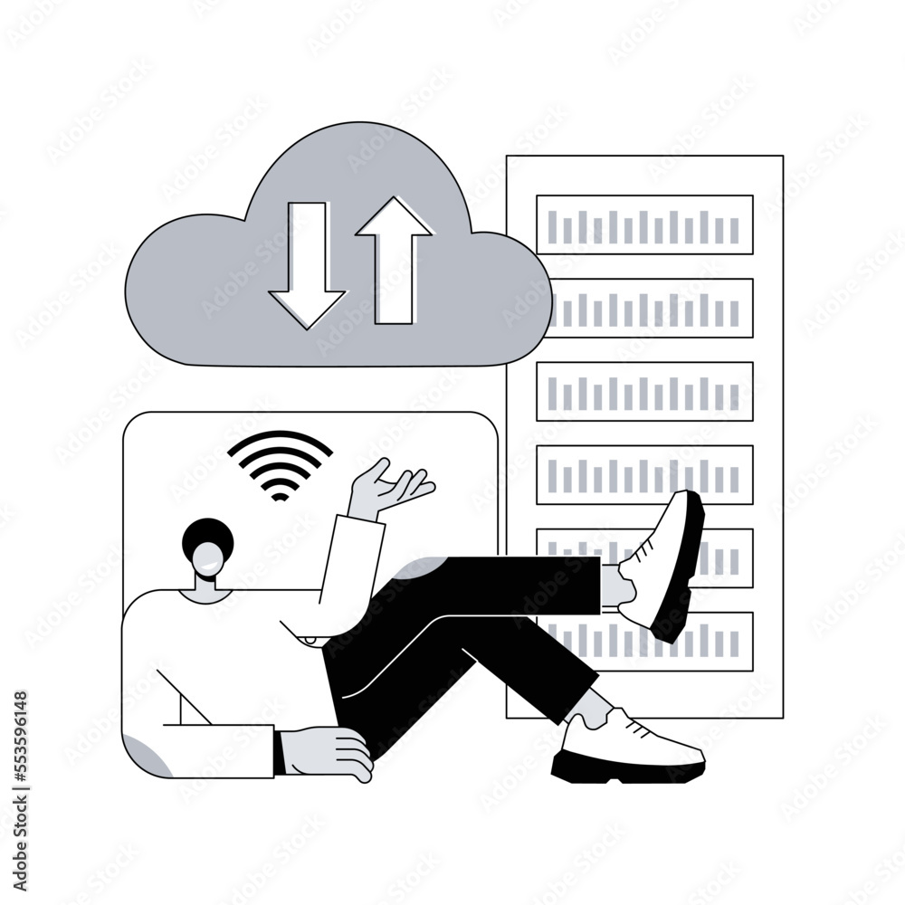 Poster edge computing abstract concept vector illustration. local data storage, response time, optimize int