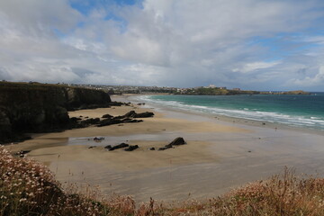 Watergate Bay and Newquay on the Atlantic Ocean in Cornwall, England Great Britain