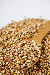 organic raw green buckwheat on a white background