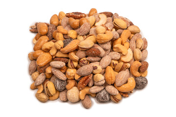 A group of almonds, pistachios, walnuts, macadamia, cashews.