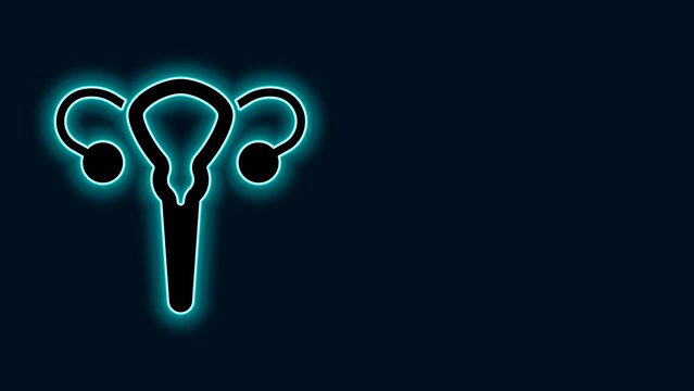Glowing neon line Female reproductive system icon isolated on black background. Anatomy. Gynecology. Woman health. 4K Video motion graphic animation