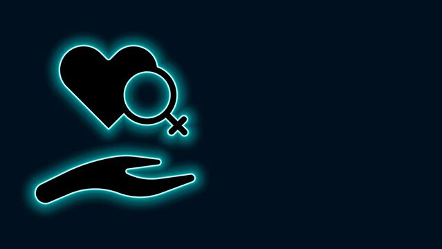 Glowing neon line Heart with female gender symbol icon isolated on black background. Venus symbol. The symbol for a female organism or woman. 4K Video motion graphic animation