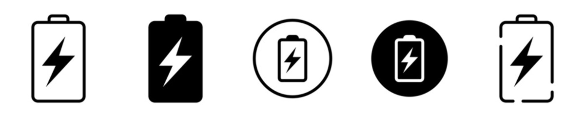 Obraz premium Conjunto de iconos de batería. Almacenador de energía. Concepto de cargar batería. Ilustración vectorial