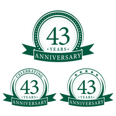 43 years anniversary logo collections. Set of 43rd Anniversary design template. Vector and illustration.
