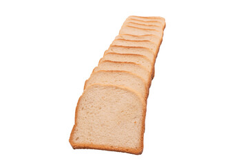 Delicious bread slices isolated on a white background, top view.