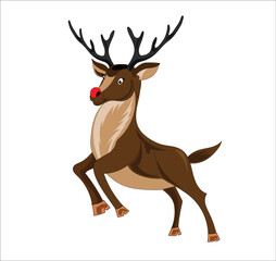 Jump cartoon reindeer Christmas vector illustration