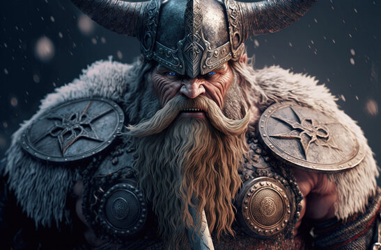 Detail of angry old viking warior at war shout. Postproducted generative AI digital illustration.