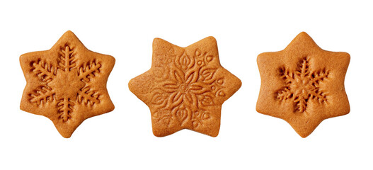 Decorated gingerbread snowflakes isolated on white background