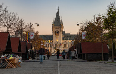 Boulevard Stefan cel Mare si Sfant and Palace of Culture of Iasi at Sunset