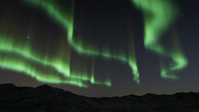 green Aurora Borealis northern lights with stars