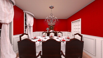 クリスマスツリーがあるダイニングルーム