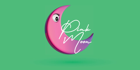 Pink Moon with Eye Digital print design for wall art poster and t-shirt