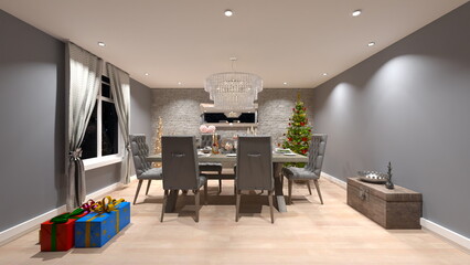 クリスマスツリーがあるダイニングルーム