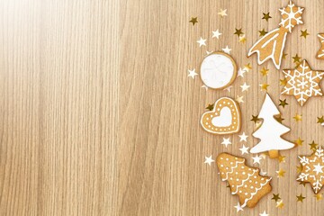 Gingerbread tasty holiday cookies on desk