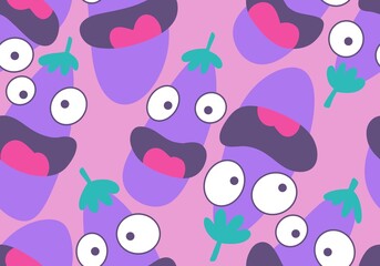 Cartoon vegetable seamless eggplant pattern for wrapping paper and kids clothes print and fabrics and linens