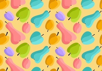 Cartoon fruit harvest seamless apples and pears and plums pattern for wrapping paper and fabrics and linens