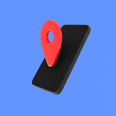 smartphone with location pin icon cartoon style 3d rendering