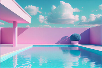 Surreal Dream Vacation Pool View - AI Art