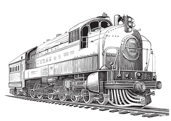 Vintage train locomotive retro hand drawn sketch Vector illustration. © BigJoy