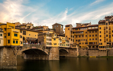 Fototapeta na wymiar Firenze Italia Florence Italy beautiful sunset Ponte Vecchio famous bridge landmark